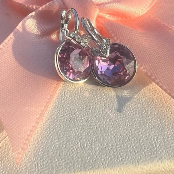 Rhodium finish Bella medium size violet purple Austrian crystal earrings - Picture 5 of 12